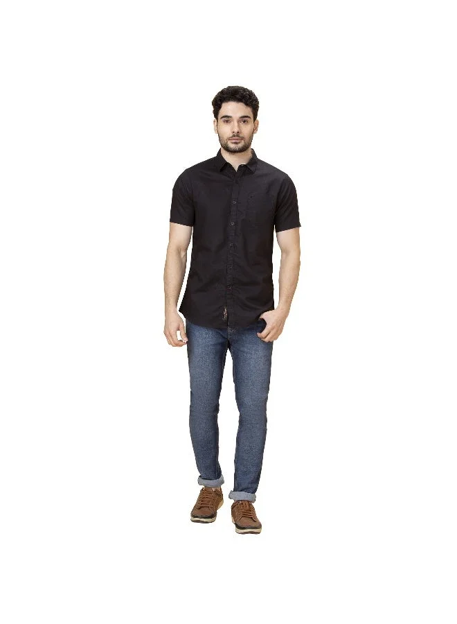 Being Human Mens Black Collared Short Sleeve Shirt