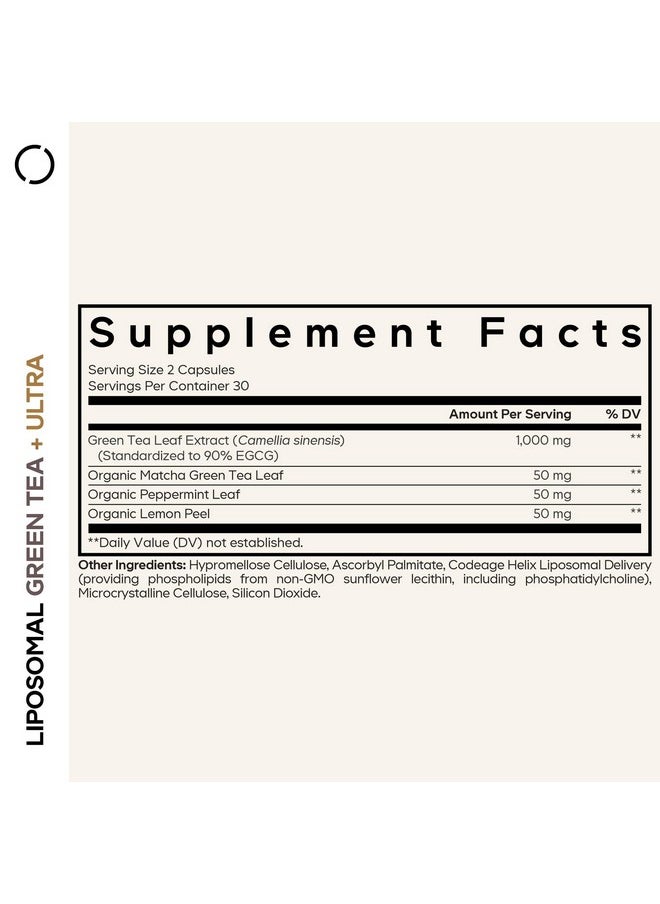 Codeage Codeage Liposomal Green Tea+ Ultra Potency - EGCG 90% Green Tea Extract, Organic Matcha Green Tea Powder, Peppermint, Lemon Peel - Vegan, Non-GMO, Gluten-Free - Liposomal Delivery - 60 Capsules  - Image 2