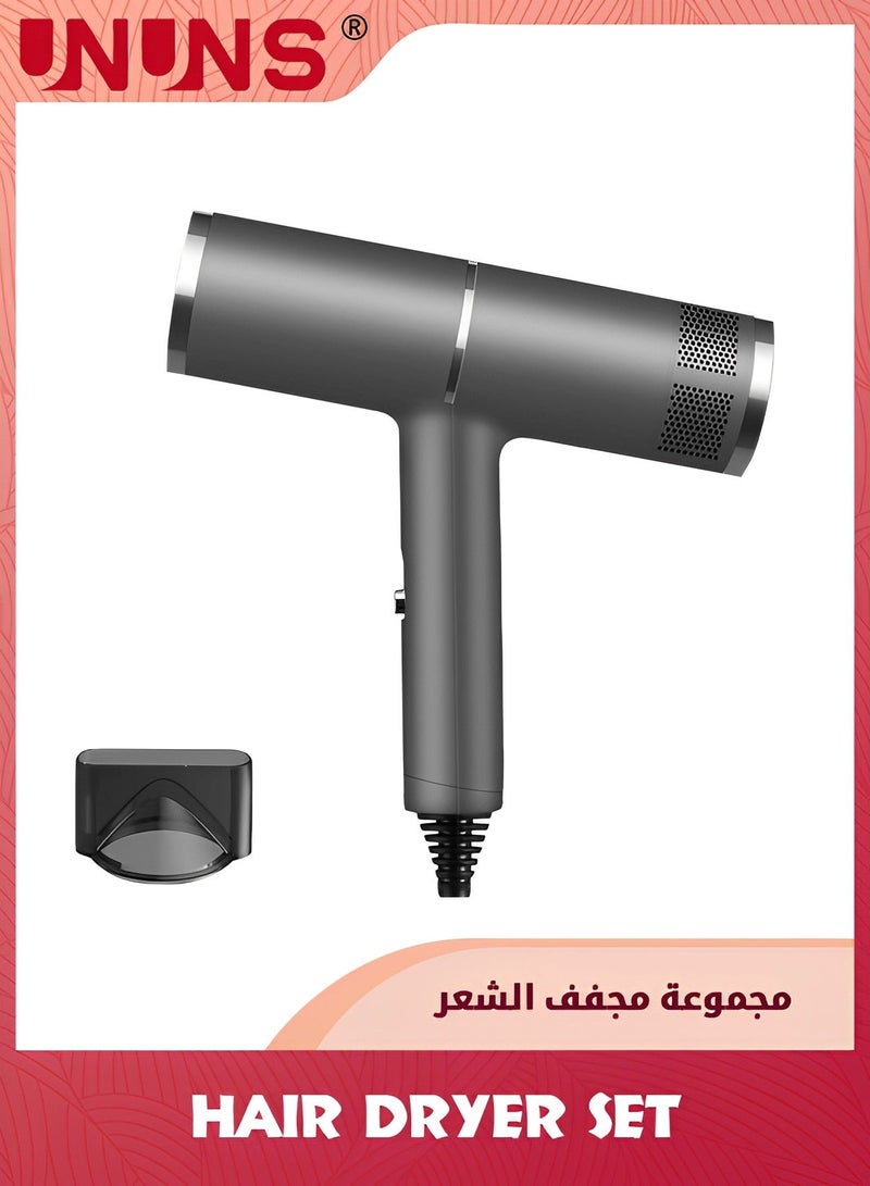 UNUNS Ionic Hair Dryer,Blow Dryer Set,Foldable Professional High-Speed Fast Drying Brushless Compact blower with Magnetic Concentrator Nozzle Diffuser Attachment For Home,Hotel,Salon,Gray - Image 1