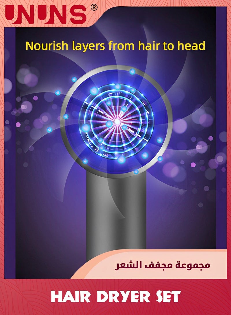 UNUNS Ionic Hair Dryer,Blow Dryer Set,Foldable Professional High-Speed Fast Drying Brushless Compact blower with Magnetic Concentrator Nozzle Diffuser Attachment For Home,Hotel,Salon,Gray - Image 5