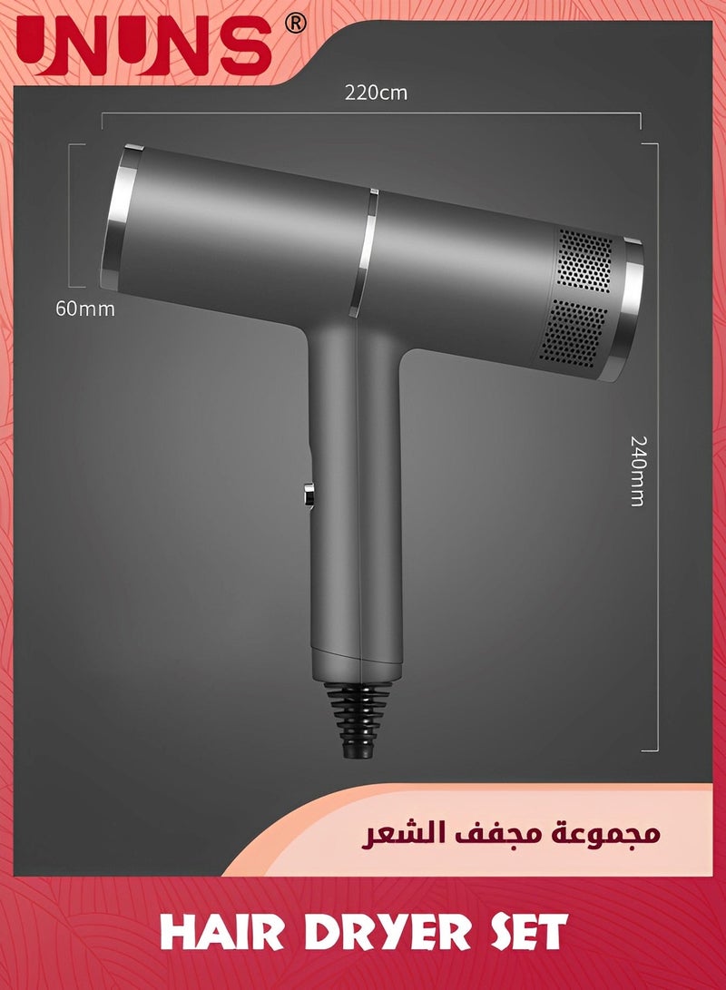 UNUNS Ionic Hair Dryer,Blow Dryer Set,Foldable Professional High-Speed Fast Drying Brushless Compact blower with Magnetic Concentrator Nozzle Diffuser Attachment For Home,Hotel,Salon,Gray - Image 2