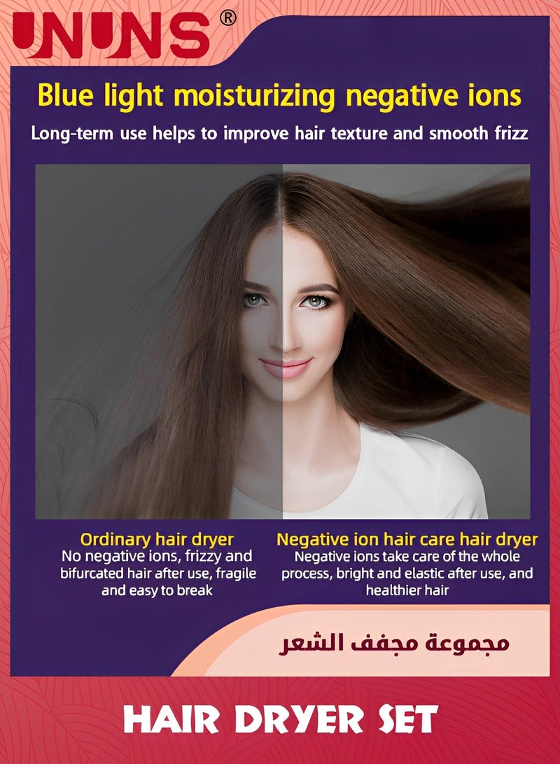 UNUNS Ionic Hair Dryer,Blow Dryer Set,Foldable Professional High-Speed Fast Drying Brushless Compact blower with Magnetic Concentrator Nozzle Diffuser Attachment For Home,Hotel,Salon,Gray - Image 4