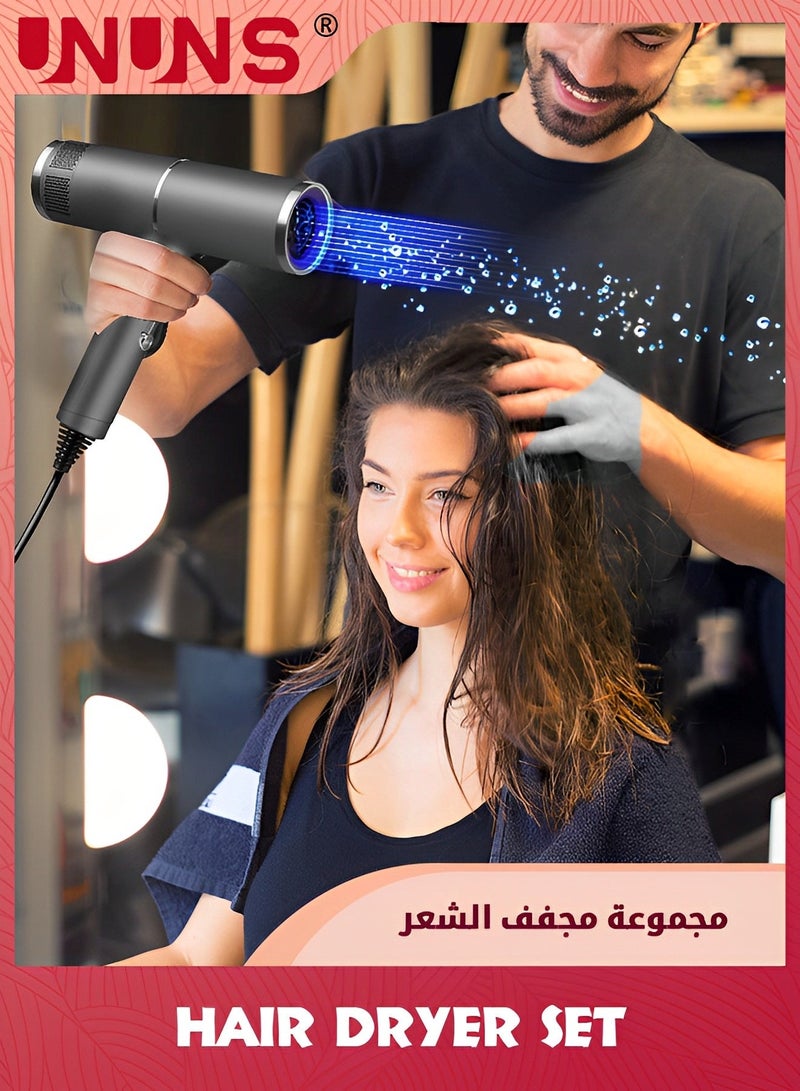 UNUNS Ionic Hair Dryer,Blow Dryer Set,Foldable Professional High-Speed Fast Drying Brushless Compact blower with Magnetic Concentrator Nozzle Diffuser Attachment For Home,Hotel,Salon,Gray - Image 3