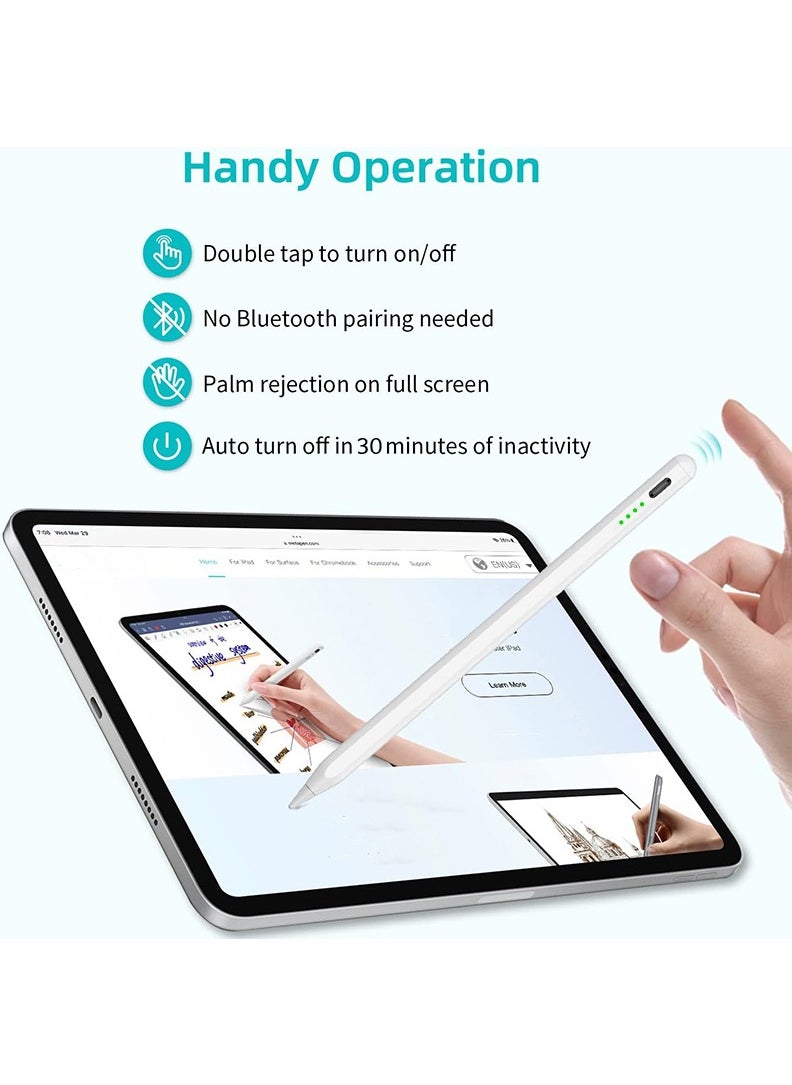 Theodor - Stylus Apple Pen for iPad 9th and 10th Generation Active Pencil Compatible with 2018-2024 Apple iPad Pro11 and 12.9' iPad Air 3-5, iPad 6-10, Tilt Sensitivity Palm Rejection - White - Image 1