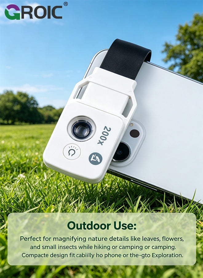 GROIC 200X Cell Phone Microscope Lens, Magnification Microscope Lens Mobile LED Light Micro Pocket Macro Lenses for All Smartphones (White) - Image 3