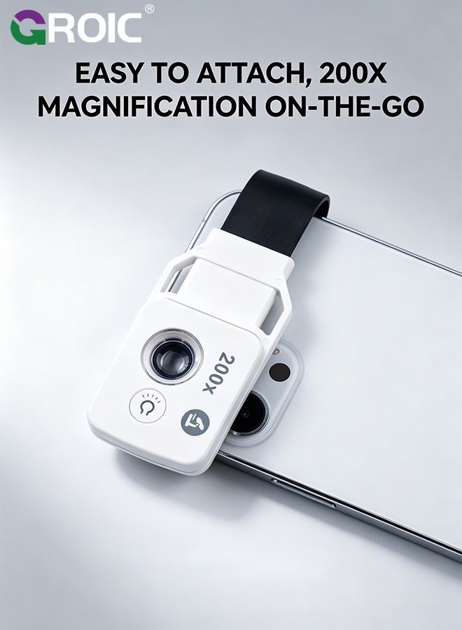 GROIC 200X Cell Phone Microscope Lens, Magnification Microscope Lens Mobile LED Light Micro Pocket Macro Lenses for All Smartphones (White) - Image 2