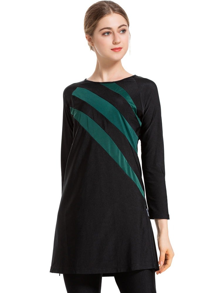 Nariele Long-sleeved Dress Tunic With Diagonal Green Stripes