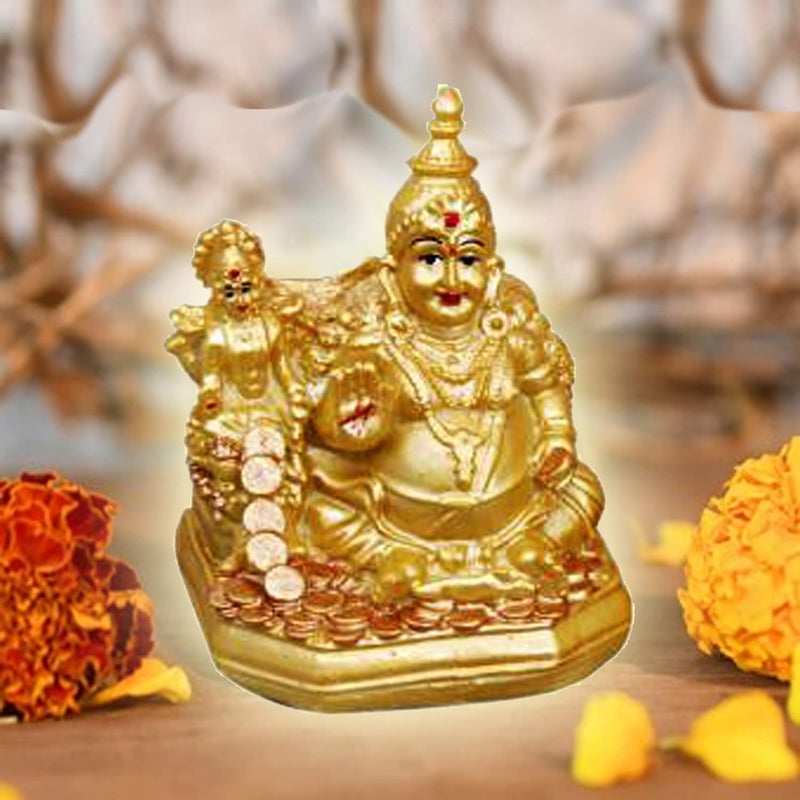 Kitlyn Resin God Kuber MurtiKuber StatueKuber IdolKuber FigurineHome Decor Showpiece Gift Item LxBxH 7cmx5cmx10cmGold - Image 1