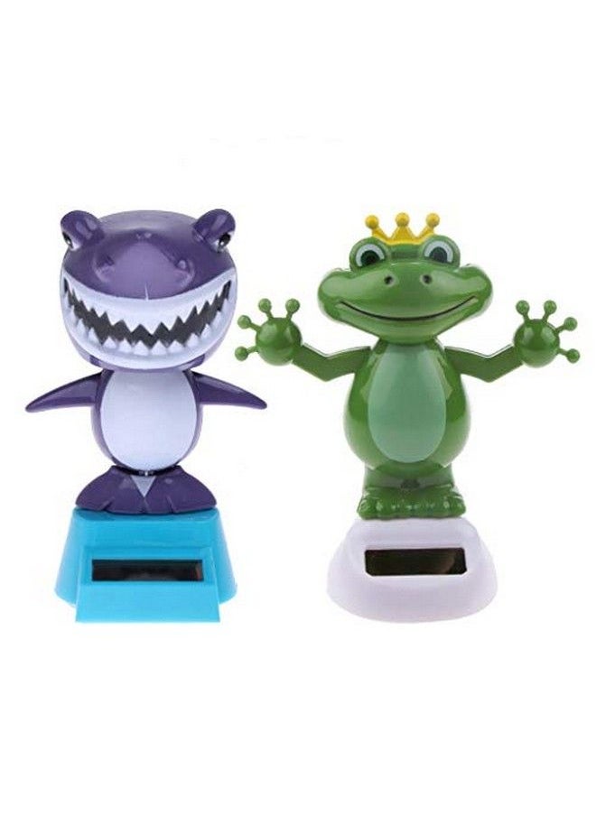 KODORIA 2Pcs Solar Powered Dancing Toys Swinging Animated Bobble Head Dancer Toy Car Decor Ornament Frog + Shark  - Image 1
