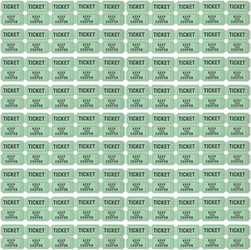Green Carnival Tickets Roll 100pcs Festival Raffle Paper Sheets Labels - Image 1