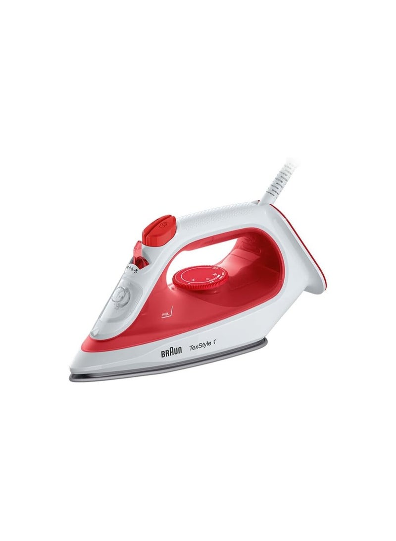 BRAUN TexStyle 1 SI1019RD, Steam Iron, Non-Stick Coating, Thermostat, 25g/min in Turbo Mode, 220ml Water Tank, 1900W, Red/White 220 ml 1900 W SI1019RD Red - Image 1