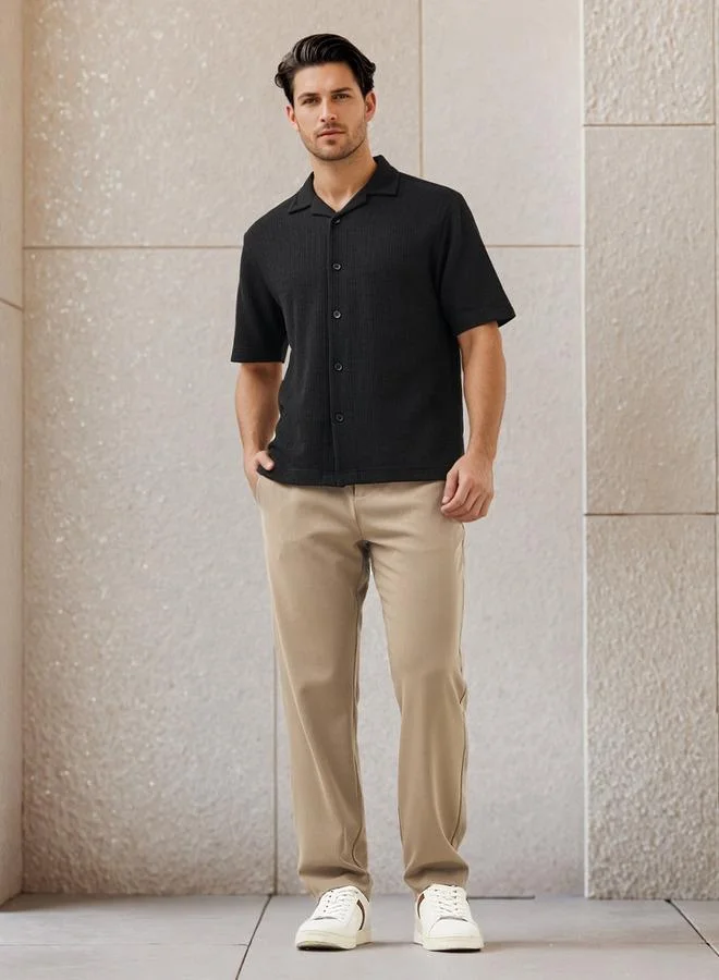 Iconic Iconic Regular Fit Honeycomb Textured Resort Shirt