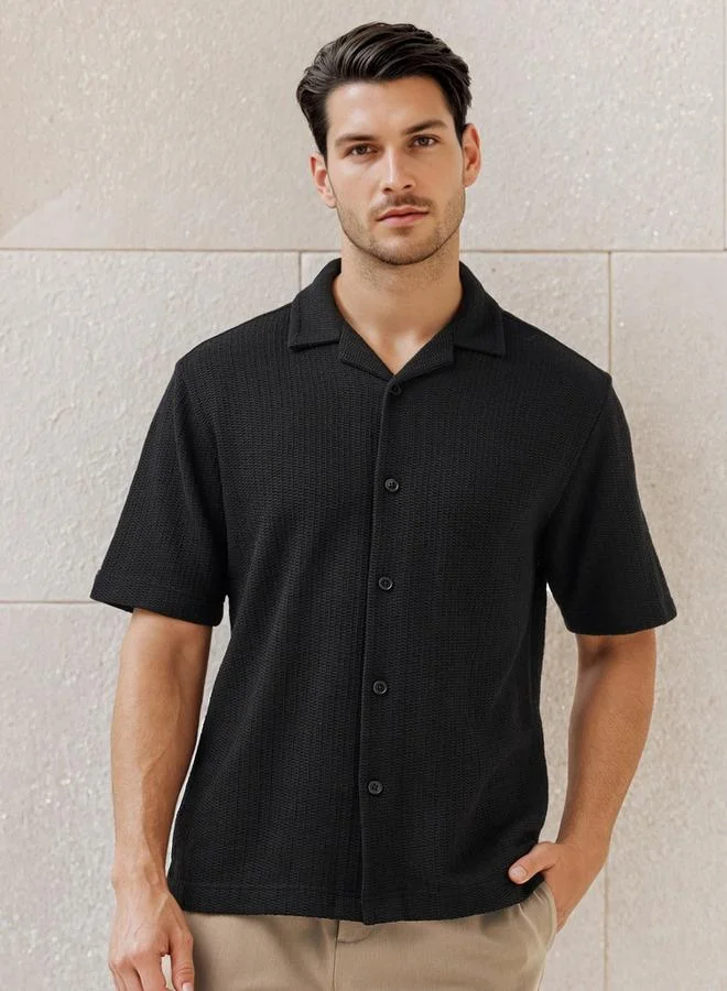 Iconic Iconic Regular Fit Honeycomb Textured Resort Shirt
