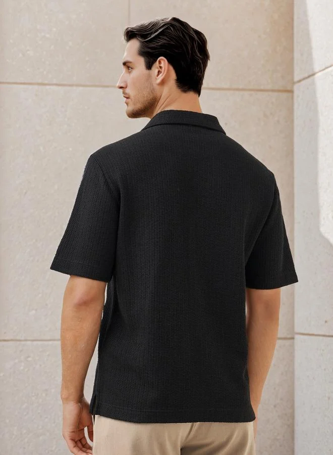 ايكونيك قميص منتجع بقصة عادية بنسيج خلية النحل الأيقوني