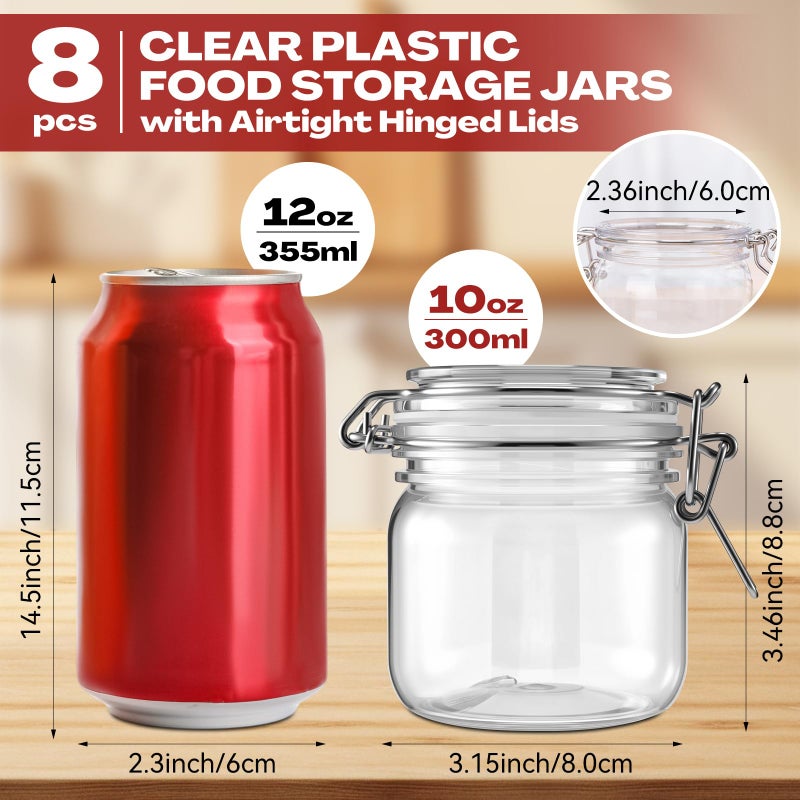 Suclain Plastic Storage Jars with Airtight Hinged Lids, Clear Wide Mouth Food Storage Containers Empty Bottles Sealed Jars for Home Kitchen Candy Herbs Spices Coffee Nuts(8 Pcs,10 Oz/300ml) - Image 2