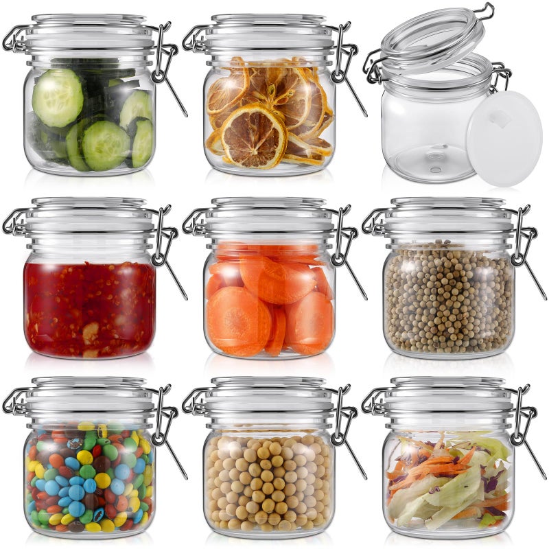 Suclain Plastic Storage Jars with Airtight Hinged Lids, Clear Wide Mouth Food Storage Containers Empty Bottles Sealed Jars for Home Kitchen Candy Herbs Spices Coffee Nuts(8 Pcs,10 Oz/300ml) - Image 1