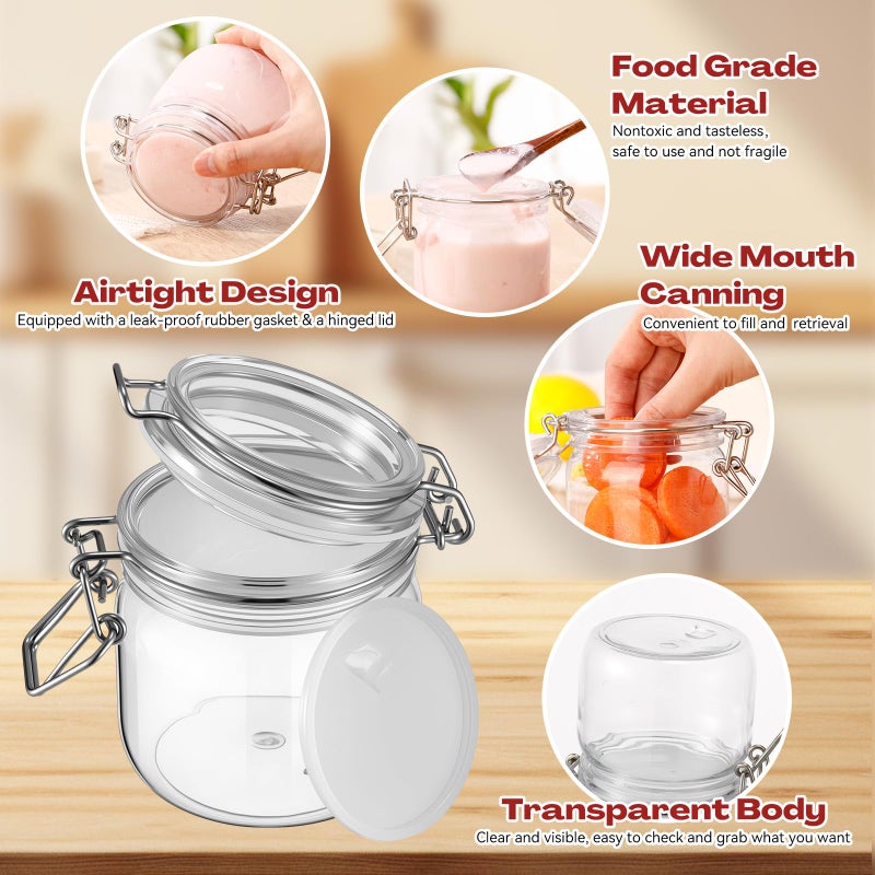 Suclain Plastic Storage Jars with Airtight Hinged Lids, Clear Wide Mouth Food Storage Containers Empty Bottles Sealed Jars for Home Kitchen Candy Herbs Spices Coffee Nuts(8 Pcs,10 Oz/300ml) - Image 3