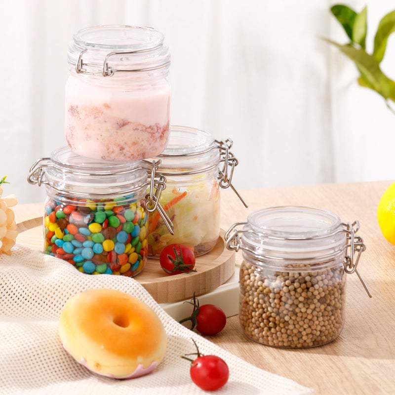 Suclain Plastic Storage Jars with Airtight Hinged Lids, Clear Wide Mouth Food Storage Containers Empty Bottles Sealed Jars for Home Kitchen Candy Herbs Spices Coffee Nuts(8 Pcs,10 Oz/300ml) - Image 4