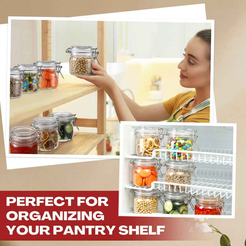 Suclain Plastic Storage Jars with Airtight Hinged Lids, Clear Wide Mouth Food Storage Containers Empty Bottles Sealed Jars for Home Kitchen Candy Herbs Spices Coffee Nuts(8 Pcs,10 Oz/300ml) - Image 5