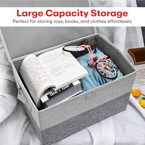 Prime Pick Storage Box Foldable Cloth Organizer Large Capacity Space Saving Wardrobe Storage Bin Durable Lightweight Portable Clothes Bedding Storage Grey Pack of 3 - Image 3