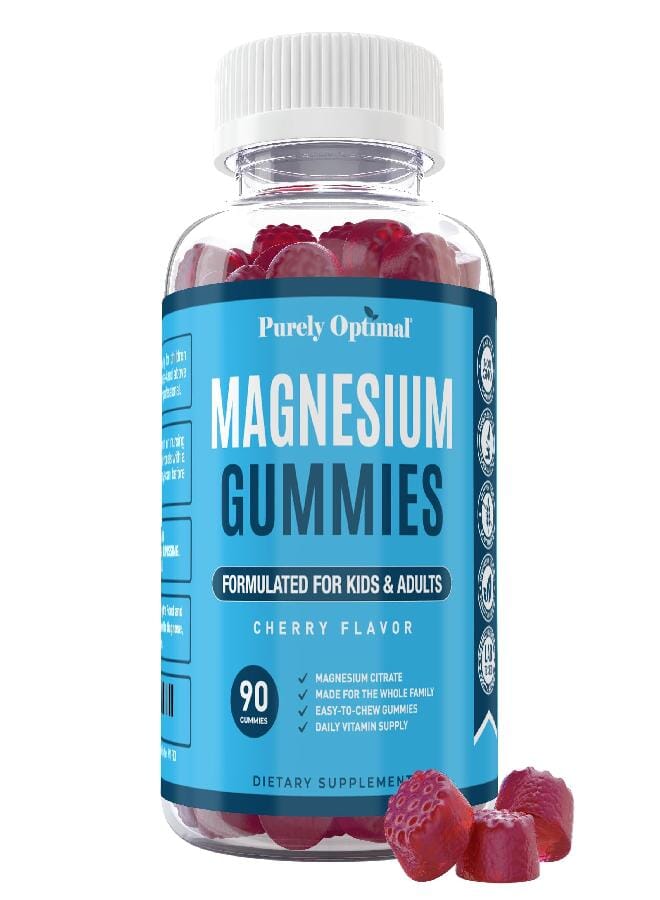 Purely Optimal Premium Magnesium Citrate Gummies for Adults And Kids - Supports Relaxation, Muscle And Nerve Function - Chewable, Non-GMO, Vegan, Gluten-Free - 90 Delicious Gummies - Image 1