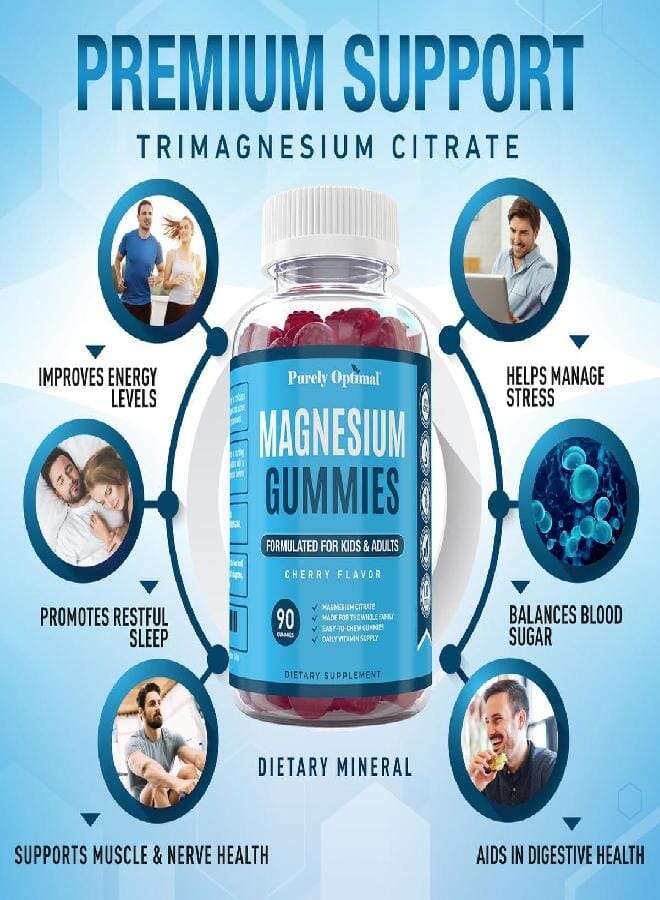 Purely Optimal Premium Magnesium Citrate Gummies for Adults And Kids - Supports Relaxation, Muscle And Nerve Function - Chewable, Non-GMO, Vegan, Gluten-Free - 90 Delicious Gummies - Image 3