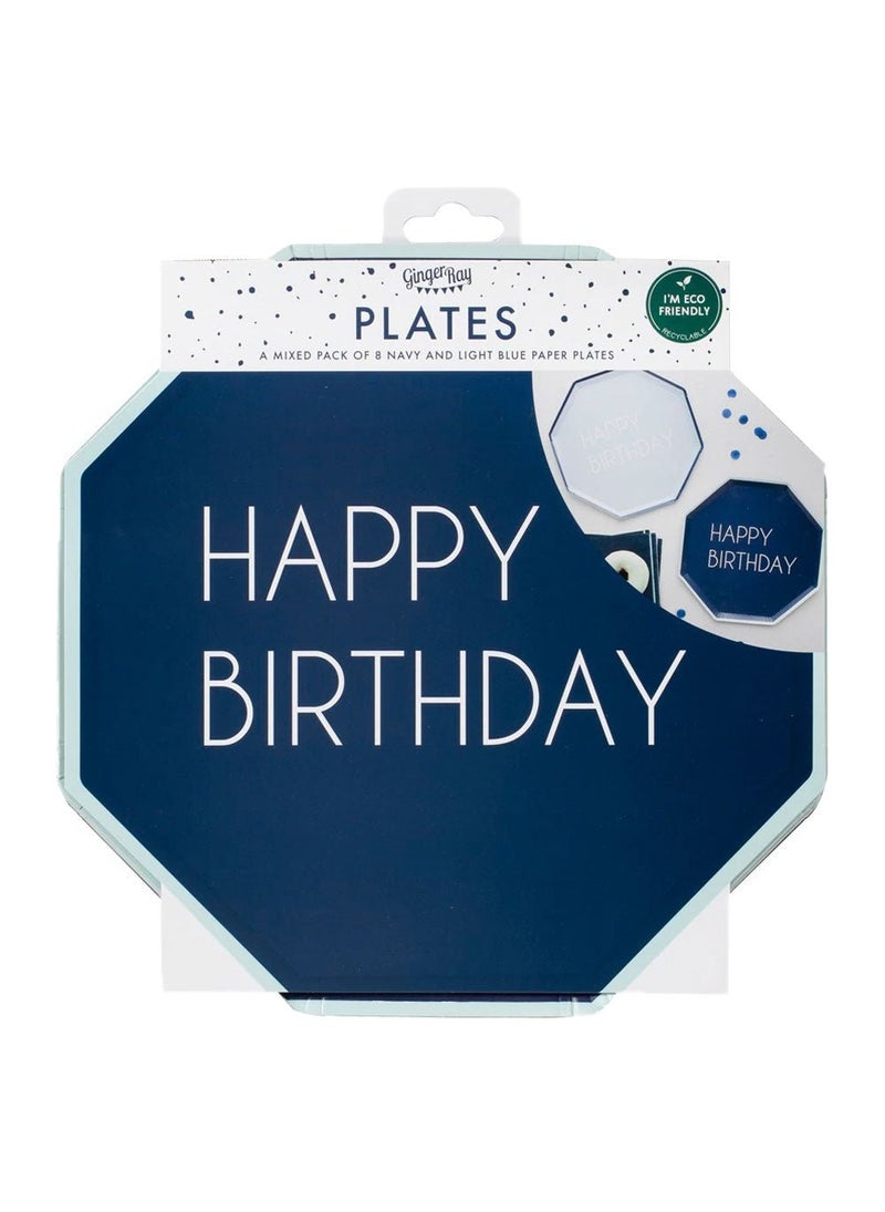 Ginger Ray Happy Birthday Disposable Paper Plates Navy Mix 25cm 8-Pack - Image 4