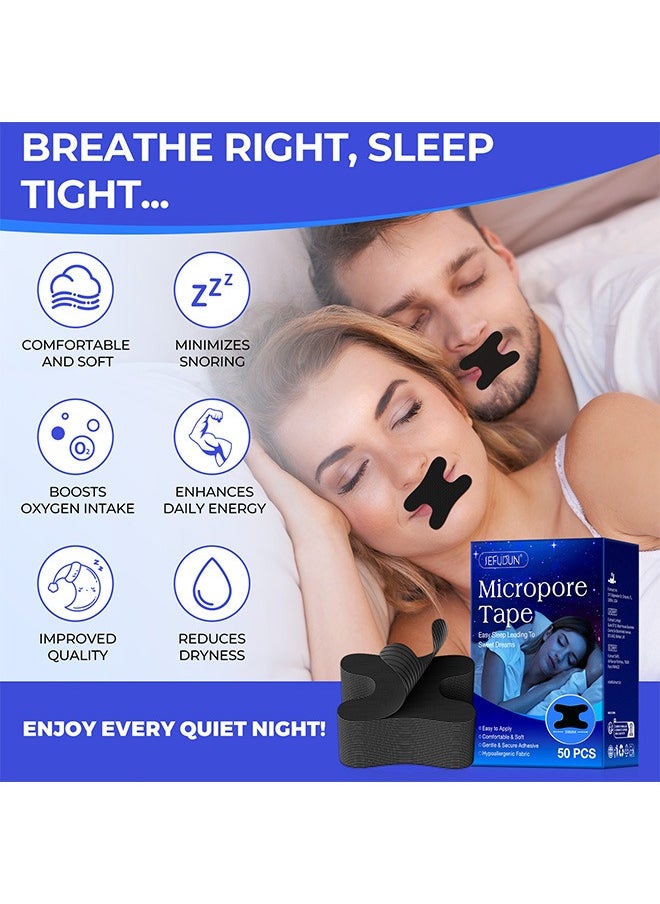 Sefudun 50 Pcs Anti Snore Strips, Strength Anti-Snoring Strips to Open Nasal Passages Relieve Nasal Congestion, Nasal Dilators for Men and Women Day Night Use (Black)  - Image 3