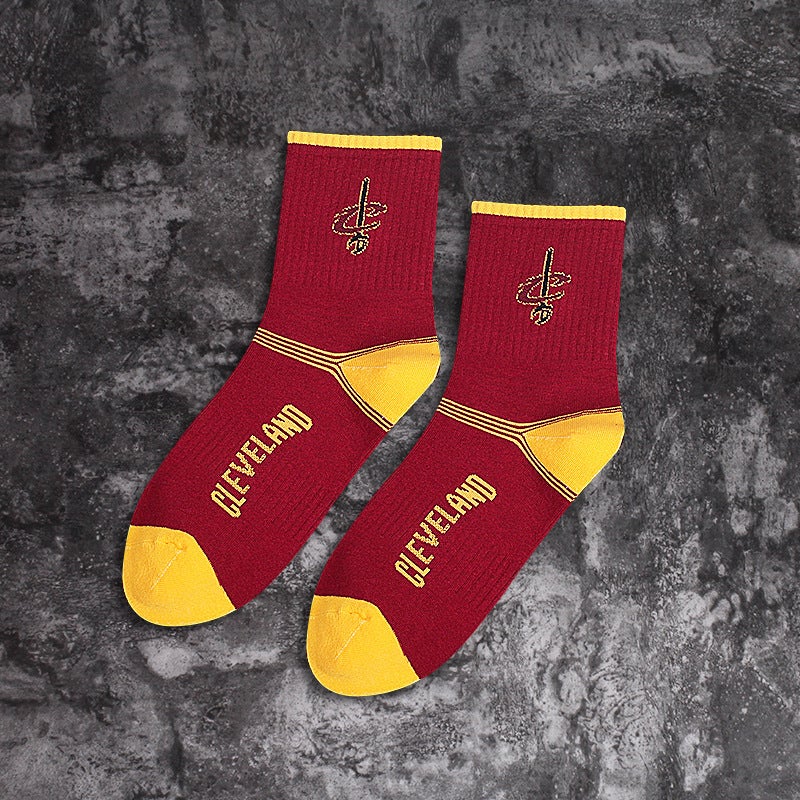 Generic Mens Mid-Calf Cotton NBA Socks Sports Team Logo Casual 3001-Cavaliers Red  - Image 1