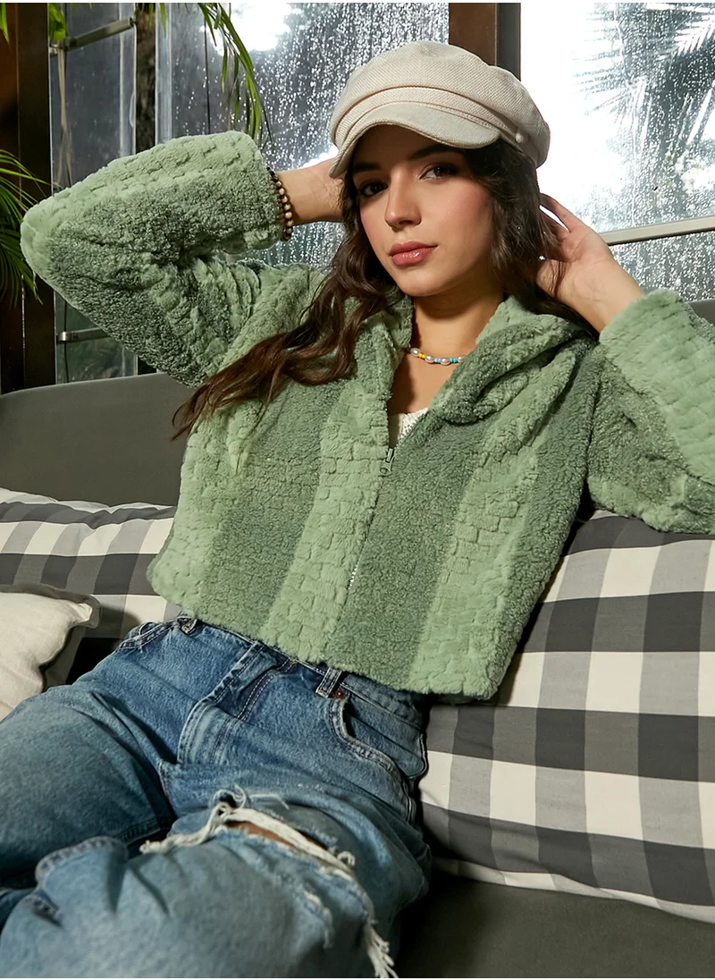 كامبوس سوترا Women's Fern Green Candy Striped Fleece Jacket