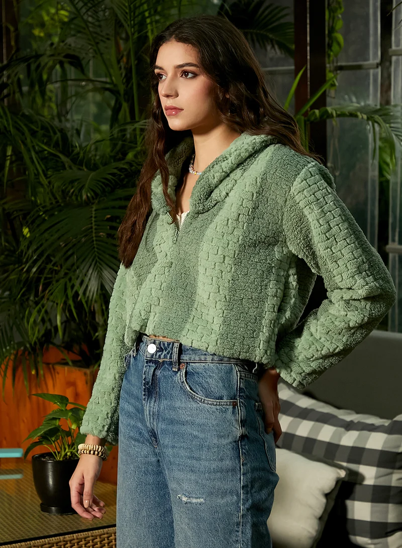 كامبوس سوترا Women's Fern Green Candy Striped Fleece Jacket