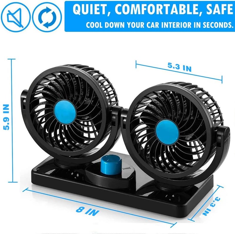 Cooling Car Fan, 12V Electric 2 Speed Dual Head Fans for Seat Passenger Portable Vehicle Fan, 360° Rotatable Cooling Air Fan 12V Cigarette Lighter - Image 2