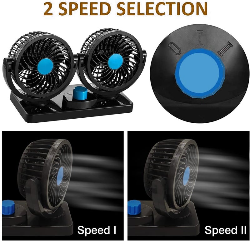 Cooling Car Fan, 12V Electric 2 Speed Dual Head Fans for Seat Passenger Portable Vehicle Fan, 360° Rotatable Cooling Air Fan 12V Cigarette Lighter - Image 5