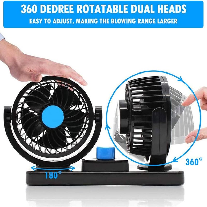 Cooling Car Fan, 12V Electric 2 Speed Dual Head Fans for Seat Passenger Portable Vehicle Fan, 360° Rotatable Cooling Air Fan 12V Cigarette Lighter - Image 4