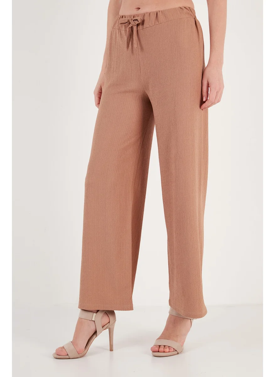 Lela Waist Tied Comfortable Cut Crinkle Fabric Trousers Women's Trousers 5862061