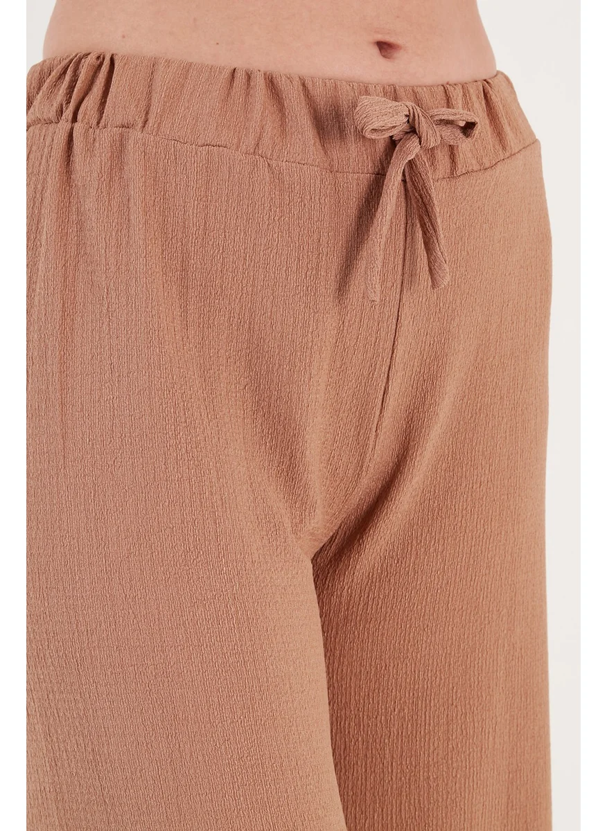 Lela Waist Tied Comfortable Cut Crinkle Fabric Trousers Women's Trousers 5862061
