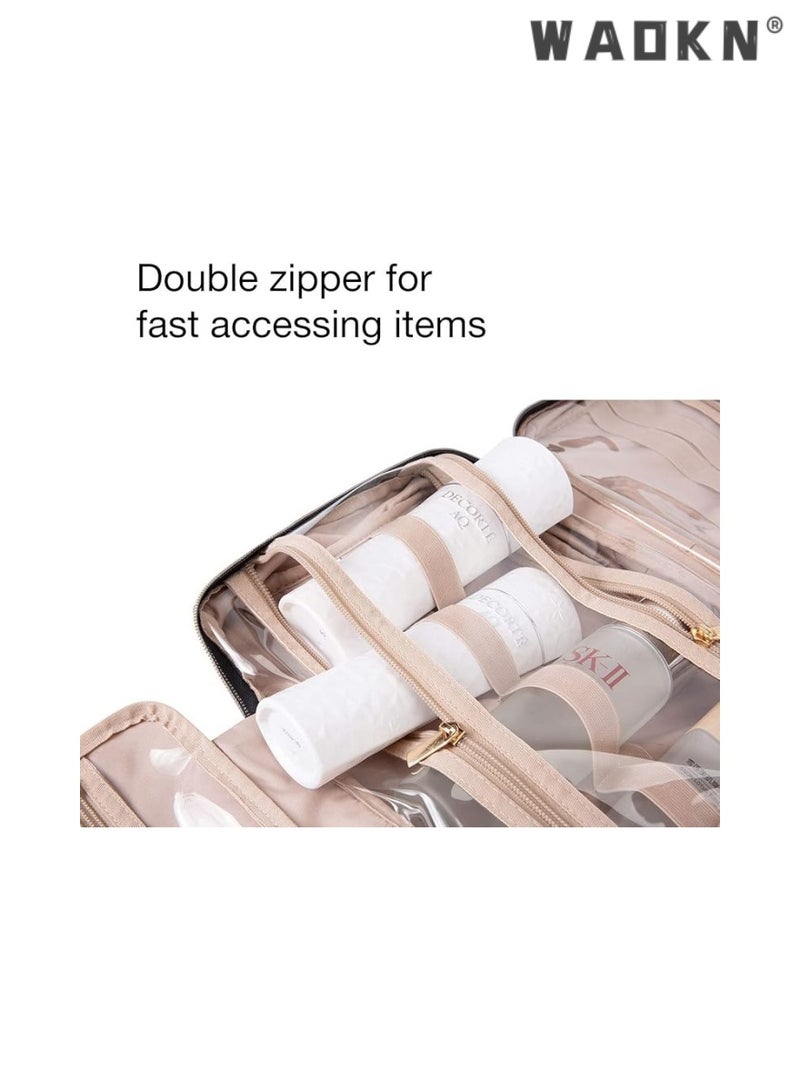 دبليو أيه أو كي أن حقيبة أدوات الزينة ذات السعة الكبيرة حقيبة سفر مع خطاف معلق ، حقيبة مستحضرات تجميل محمولة مقاومة للماء حقيبة غسيل نسائية للسفر منظم السفر للإكسسوارات شاور جل شامبو ، أدوات النظافة (وردي) - Image 5