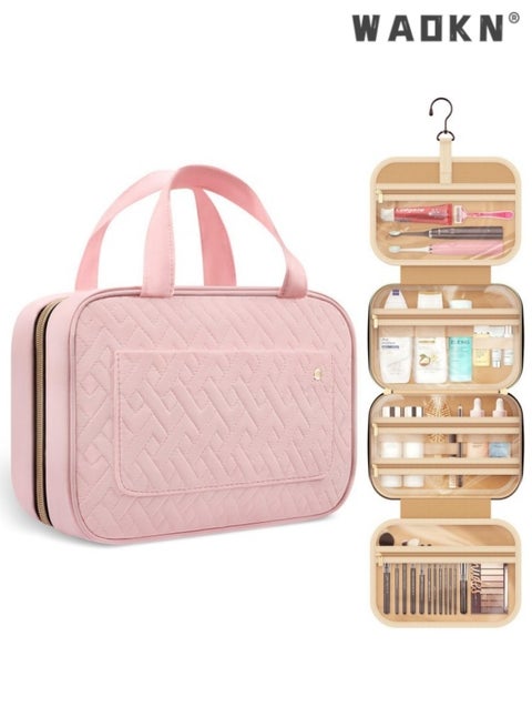 Large Capacity Toiletry Bag Travel Bag with Hanging Hook, Water-resistant Portable Cosmetic Bag Travel Women's Wash Bag Travel Organizer for Accessories Shower Gel Shampoo,Toiletries（Pink）