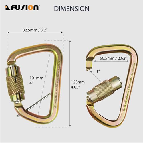 FUSION Triple Locking Carabiner 60KN- Fusion Climb® Tacoma- Professional Rock Climbing Carabiner- Heavy Duty Steel- Auto Locking Carabiner for Climbing, Rappelling, D Shaped, Captive Pin- UIAA ANSI Compliant - Image 3