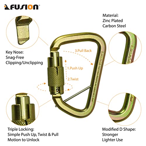 FUSION Triple Locking Carabiner 60KN- Fusion Climb® Tacoma- Professional Rock Climbing Carabiner- Heavy Duty Steel- Auto Locking Carabiner for Climbing, Rappelling, D Shaped, Captive Pin- UIAA ANSI Compliant - Image 4