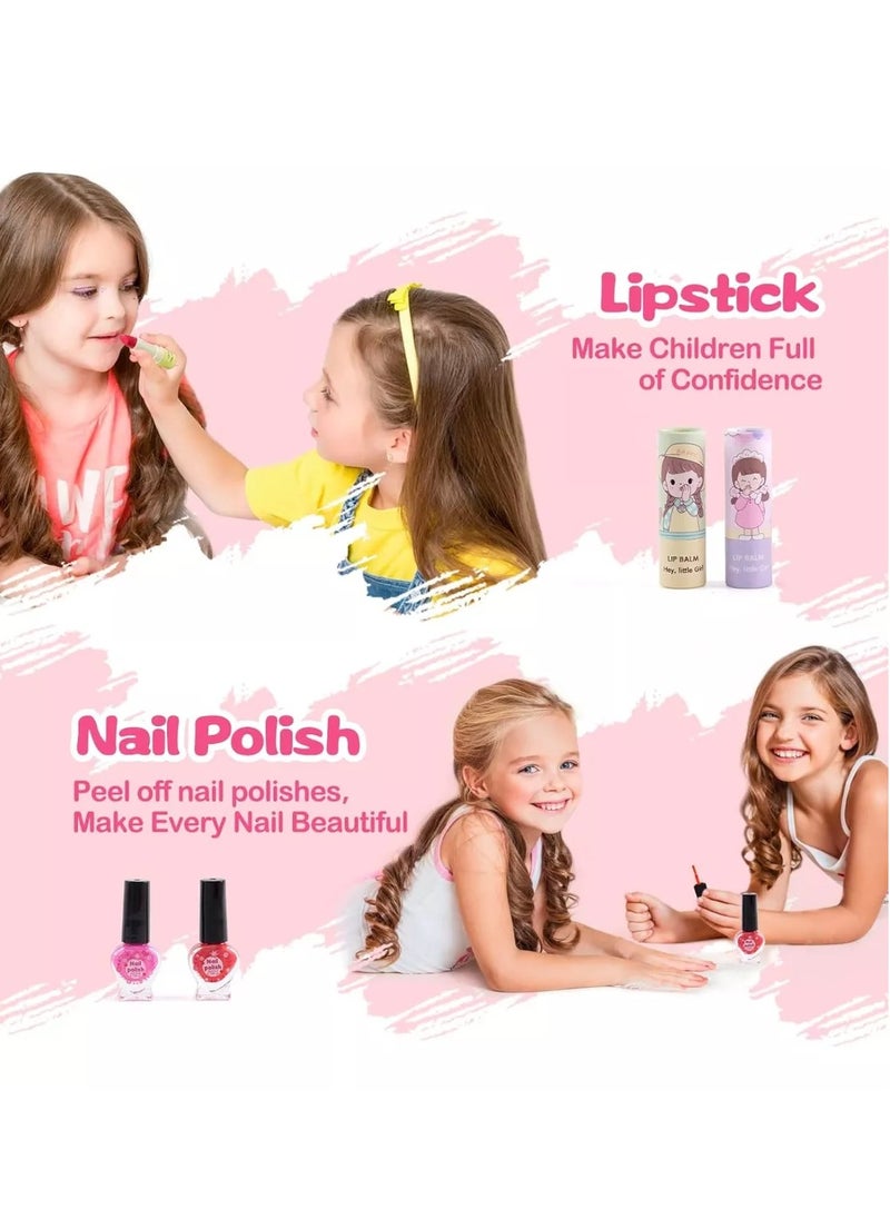Generic Makeup Set for Girls, Washable Cosmetic Kit, Makeup Box Suitcase Includes Lipstick/Eyeshadows/Nail Polish/Stickers, Kid Toy Gift  - Image 3