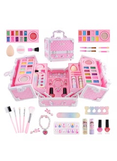 Generic Makeup Set for Girls, Washable Cosmetic Kit, Makeup Box Suitcase Includes Lipstick/Eyeshadows/Nail Polish/Stickers, Kid Toy Gift  - Image 1