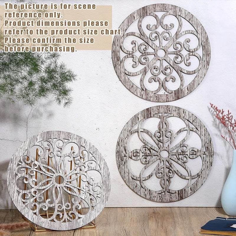 Yulejo Practical experience crafted 4 Pcs Thicken Rustic Wall Decor Farmhouse Wall Art Wooden Hollow Carved Design Decor Rustic Round Wall Art for Living Room Bedroom Hallway Decor Kitchen Wall (Retro White,9.8 x 9.8 Inch) Global upgraded practical design - Image 5