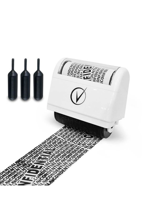 Vantamo Identity Theft Protection Roller Stamp Wide Kit, Including 3-Pack Refills + Free E-Book - for Secure Confidential ID Blackout Security, Anti Theft and Privacy Safety - Classy Black - Image 1