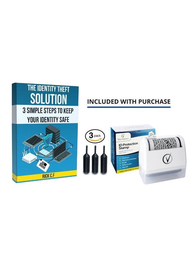 Vantamo Identity Theft Protection Roller Stamp Wide Kit, Including 3-Pack Refills + Free E-Book - for Secure Confidential ID Blackout Security, Anti Theft and Privacy Safety - Classy Black - Image 3