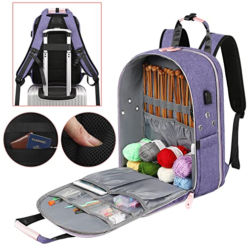 SINVICKO Crochet Bag, Knitting Bag Backpack and Totes Organizer with USB Charging Port, Large Yarn Storage Tote Bag Yarn Holder Case for Carrying Projects, Knitting Needles, Crochet Hooks,fits 15.6 inch Laptop - Image 4