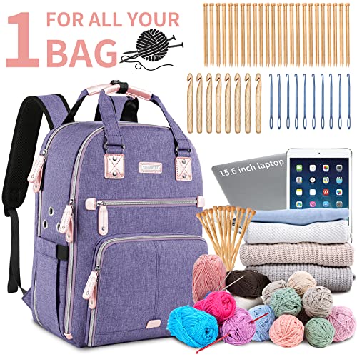 SINVICKO Crochet Bag, Knitting Bag Backpack and Totes Organizer with USB Charging Port, Large Yarn Storage Tote Bag Yarn Holder Case for Carrying Projects, Knitting Needles, Crochet Hooks,fits 15.6 inch Laptop - Image 2