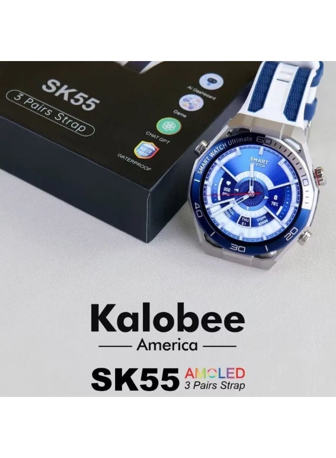 Kalobee SK55 Smartwatch AMOLED Display, Always-On Screen, Bluetooth Calling, 3 Strap Set, IP68 Waterproof, Dynamic Island UI, Heart Rate & SpO2 Monitor, Multi Sports Modes, Smart Notifications, Long Battery Life - Image 3