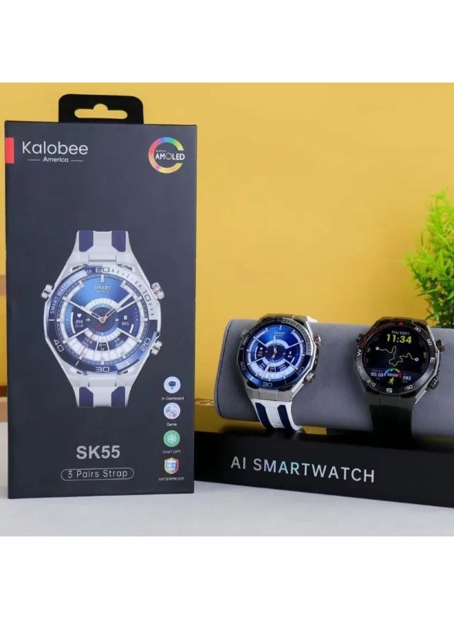 Kalobee SK55 Smartwatch AMOLED Display, Always-On Screen, Bluetooth Calling, 3 Strap Set, IP68 Waterproof, Dynamic Island UI, Heart Rate & SpO2 Monitor, Multi Sports Modes, Smart Notifications, Long Battery Life - Image 2