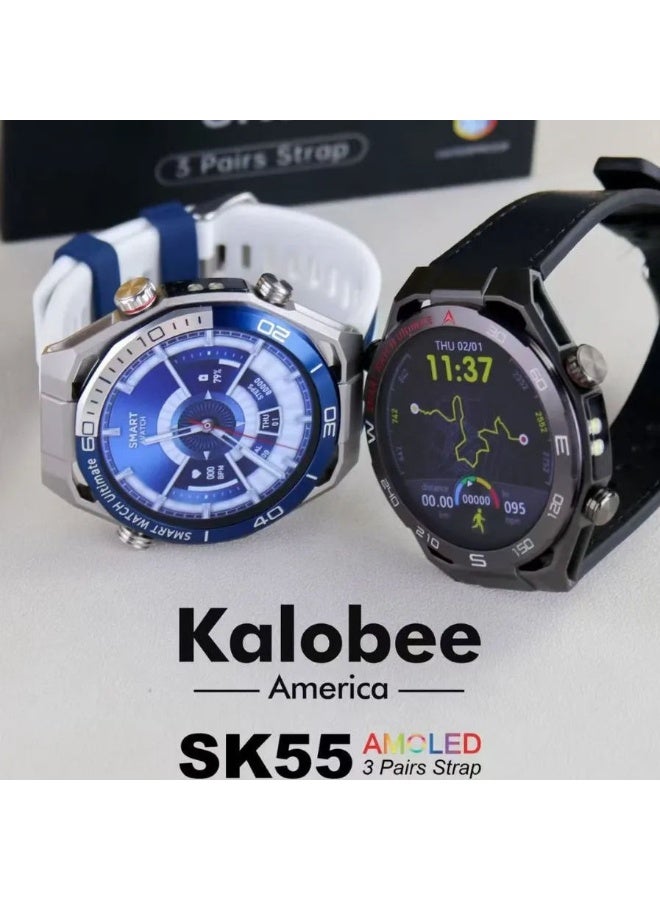 Kalobee SK55 Smartwatch AMOLED Display, Always-On Screen, Bluetooth Calling, 3 Strap Set, IP68 Waterproof, Dynamic Island UI, Heart Rate & SpO2 Monitor, Multi Sports Modes, Smart Notifications, Long Battery Life - Image 1